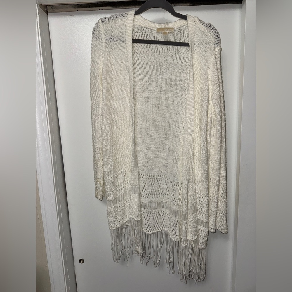 MICHAEL Michael Kors Cream Fringe Cardigan